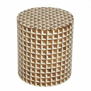 Furniture | Brown & White Bone Inlay Geometric Stool Furniture Furniture