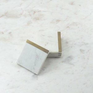 Placemats, Coasters, Napkins | White Marble Square Coaster Brass Edge Housewares Placemats, Coasters, Napkins