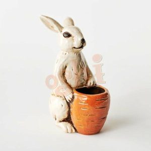 Plant & Garden | White Ceramic Bunny Planter W Carrot Housewares Plant & Garden